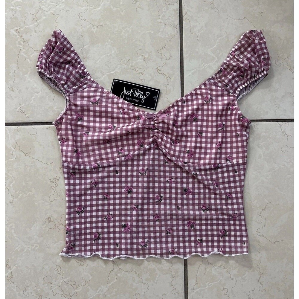 Y2K Just Polly NY Gingham Pink + White Floral Tank Top Women’s Large